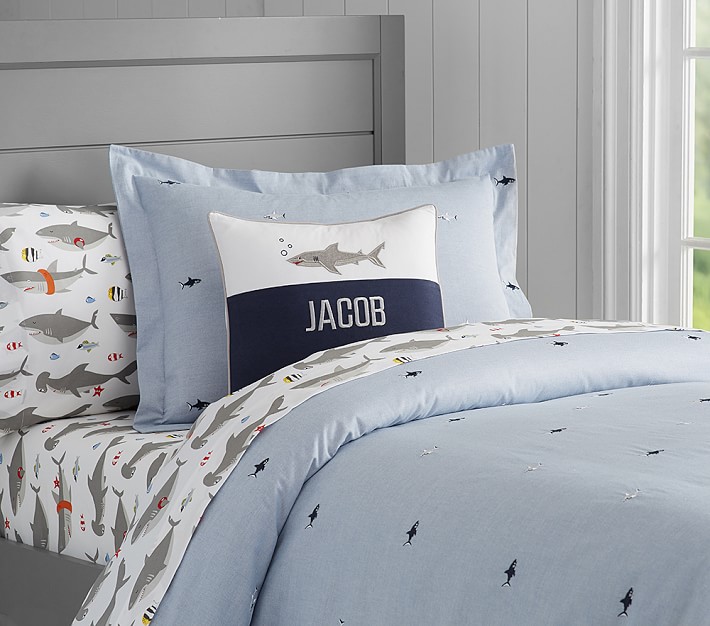 Oxford Embroidered Shark Duvet Cover &amp; Shams