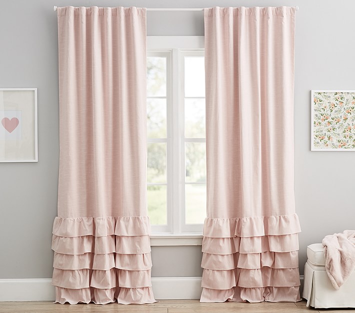 Evelyn Linen Blend Ruffle Bottom Blackout Curtain