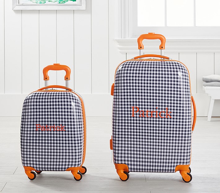 Mackenzie Navy/Orange Gingham Hard Sided Spinner Luggage