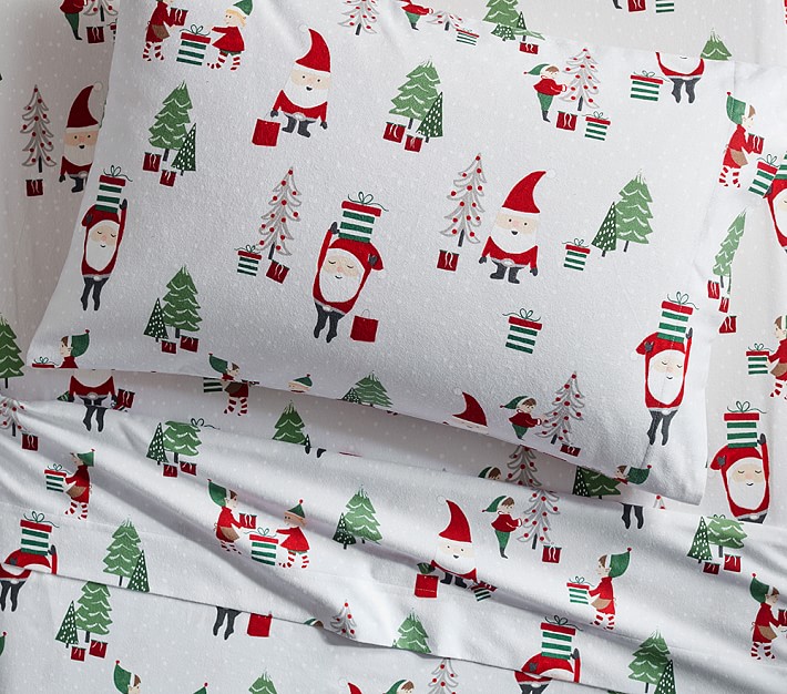 Holiday Santa Flannel Sheet Set &amp; Pillowcases