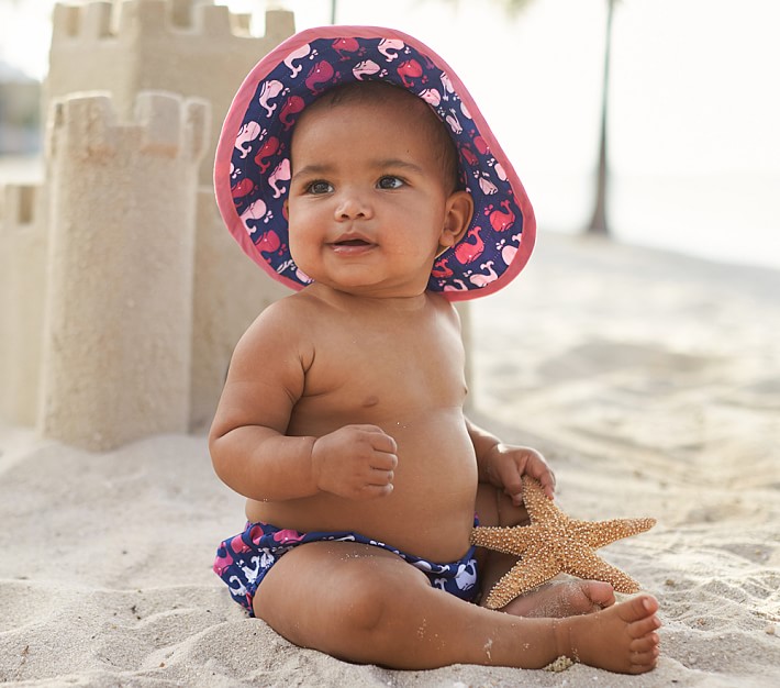 Nautical Whale Reversible Hat &amp; Diaper Cover