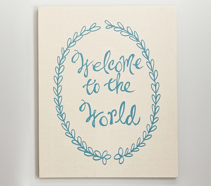 Welcome World Linen Canvas Nursery Art