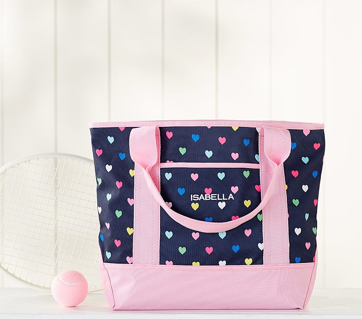 Mackenzie Navy Pink Multi Hearts After School Tote Bag