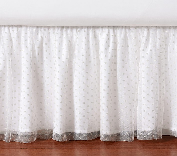 Silver Dot Tulle Bed Skirt