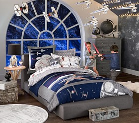 Pottery Barn Kids Star outlet Wars X-Wing Tie Fighter Queen Size Quilt+2 Shams+2 Euro