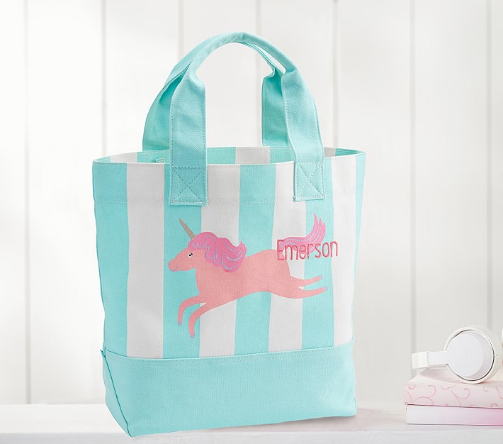 Aqua Stripe Unicorn Tote