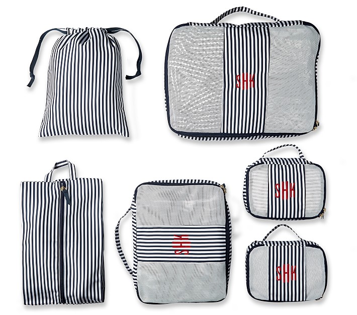 Mark &amp; Graham Navy/White Stripe Packing Cubes, Set of 6