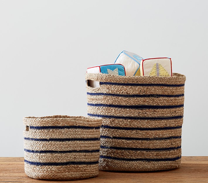 Navy Stripe Raffia Storage