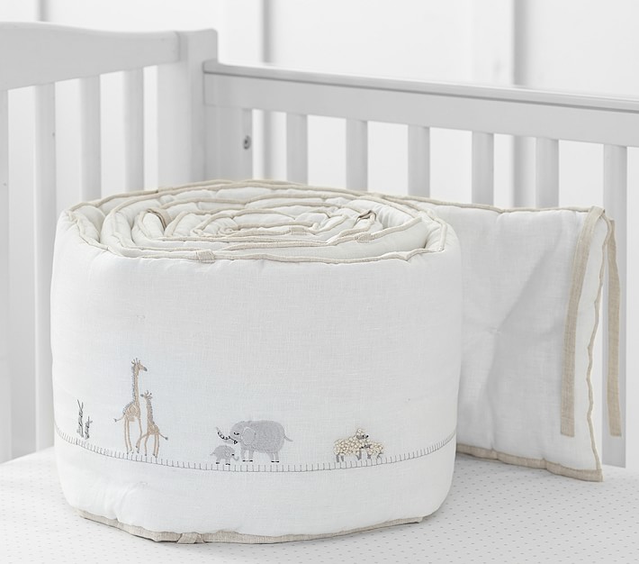 Belgian Linen Baby Animal Bumper, Ivory