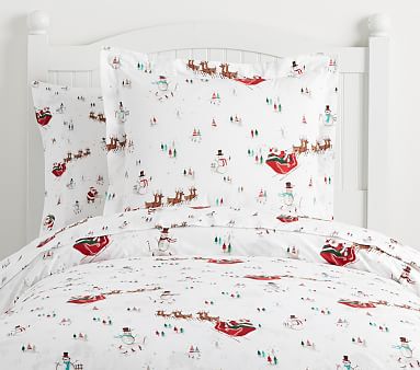 Pottery on sale Barn Kids Flannel Skating Santa Organic Twin Duvet Cover NEW