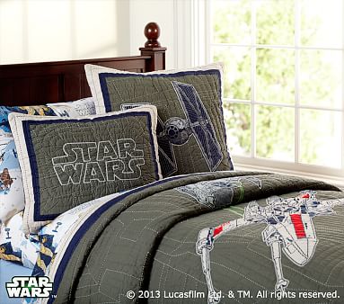 Pottery Barn Kids Star Wars X-Wing Tie Fighter Queen Size Quilt+2 Shams+2 Euro outlet