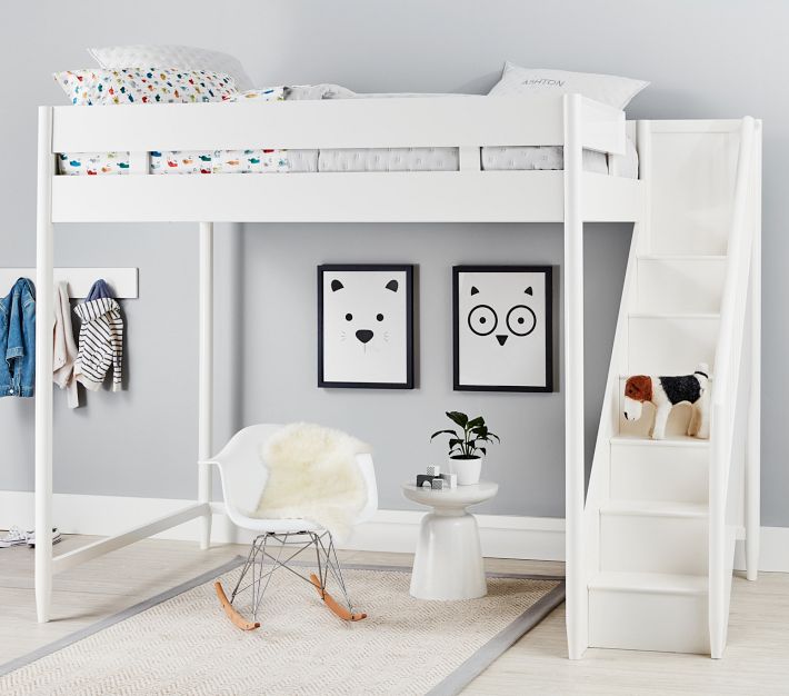 west elm x pbk Mid Century Stair Loft Bed Pottery Barn Kids