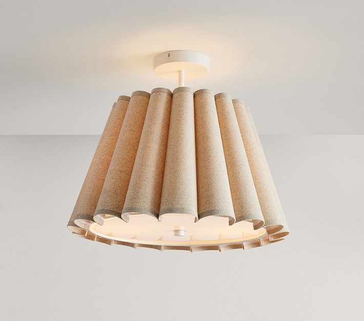 Natural Linen Fluted Semi Flush Mount (19&quot;)