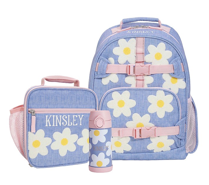 Mackenzie Blue Daisies Chenille Backpack &amp; Lunch Bundle, Set of 3