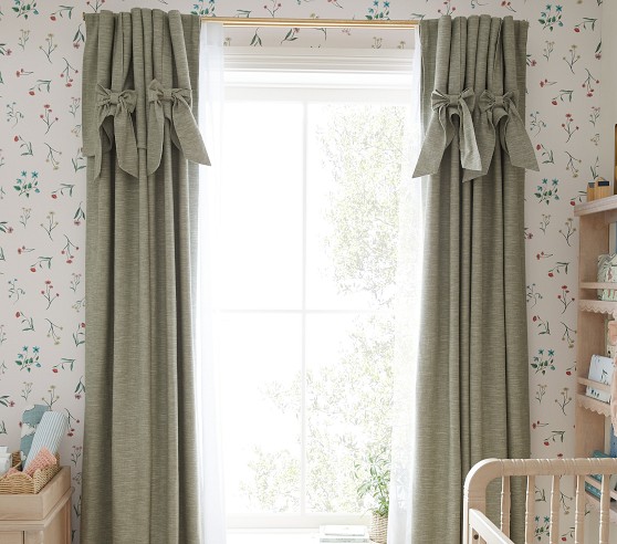 TWO store Pottery Barn Evelyn Linen Blend Bow Valance Blackout Curtain Panels