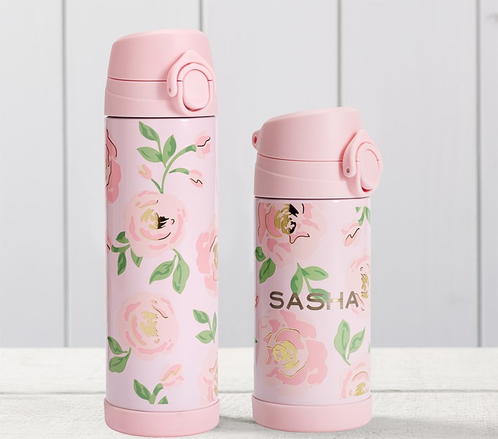 Mackenzie Pink Meredith Floral Foil Water Bottles