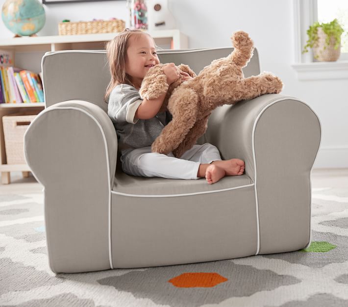 Anywhere Chair Gray with White Piping Slipcover Only