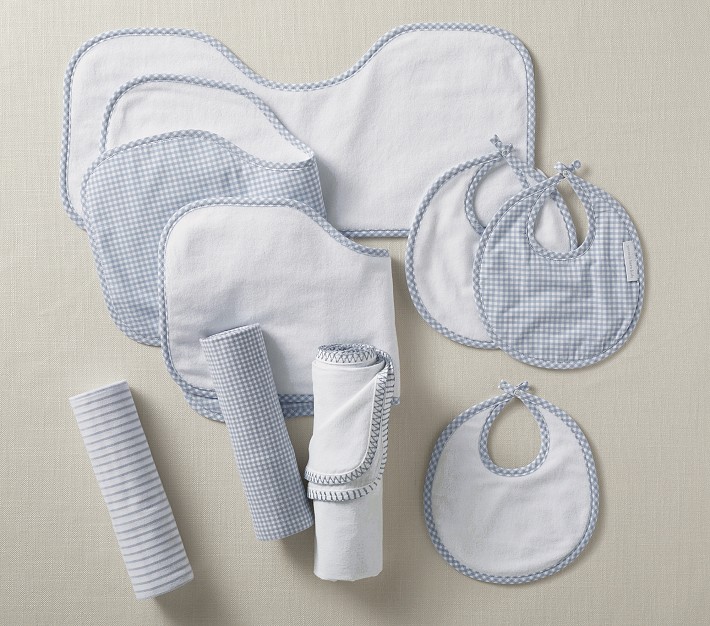 Gingham Bib, Burp Cloth &amp; Swaddle Bundle