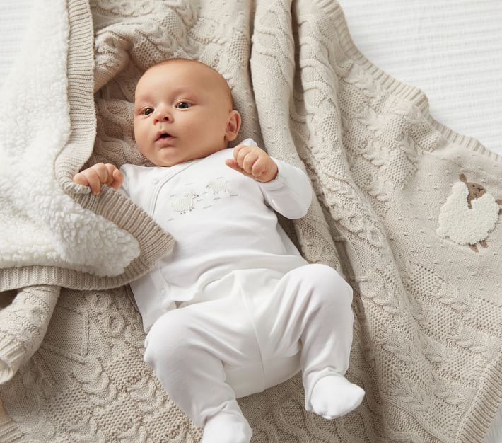 Sheep Patchwork Cable Heirloom Baby Blanket | Pottery Barn Kids Sheep Patchwork Cable Heirloom Baby Blanket | Pottery Barn Kids