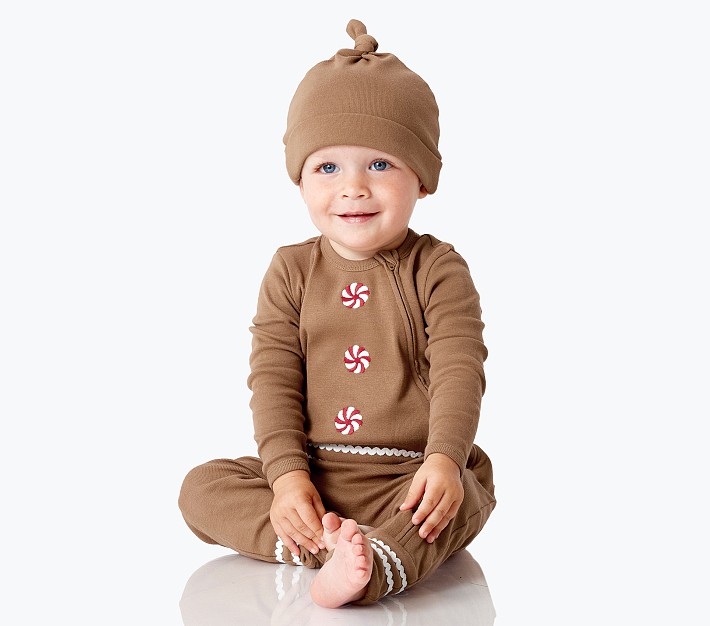 Heirloom Gingerbread Organic Cotton Baby Pajama &amp; Hat Set