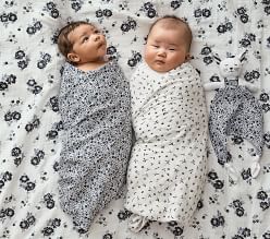 Emily & Meritt Black Floral Organic Swaddle Set