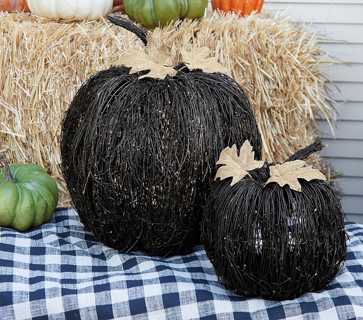 Black Vine Light-Up Pumpkins, Set of 2