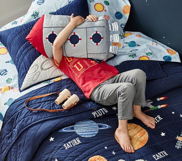 Pottery Barn Kids Snoopy Space Saturn V Duvet & popular Shams Full/Queen Glow in Dark