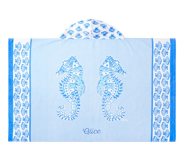 Lilly Pulitzer Blue Seahorse Kid Beach Hooded Towel