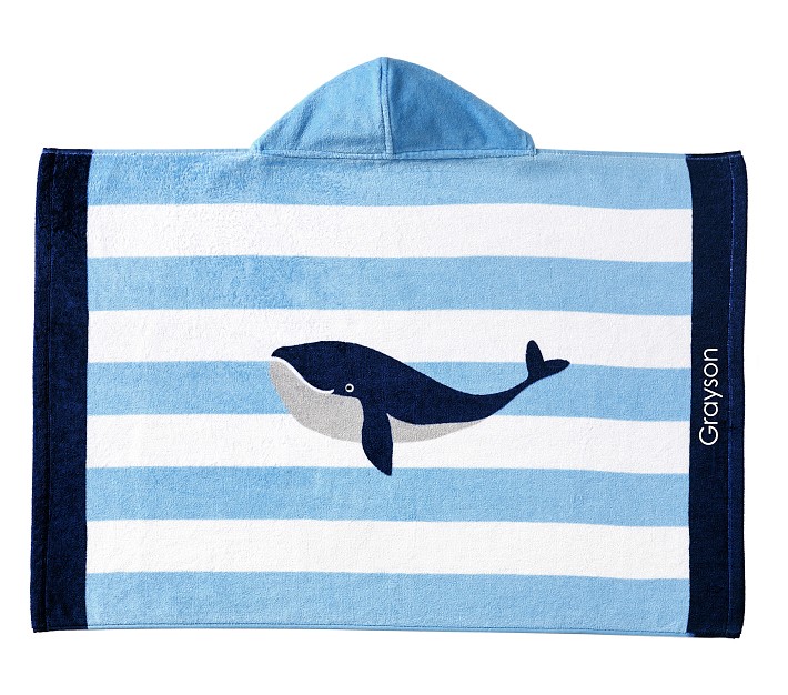 Whale Stripe Baby Beach Hooded Towel