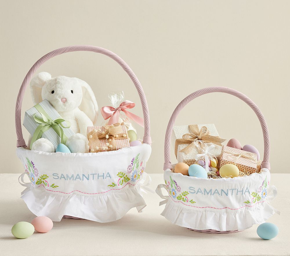Embroidered Floral Easter Basket Liners