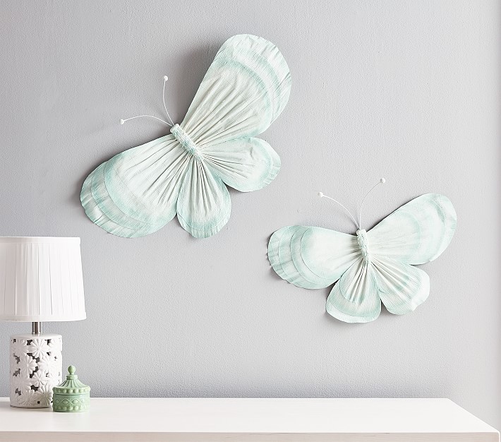 Aqua Crepe Paper Butterflies, Set of 2