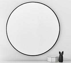 Black Metal Framed Round Mirror (31")