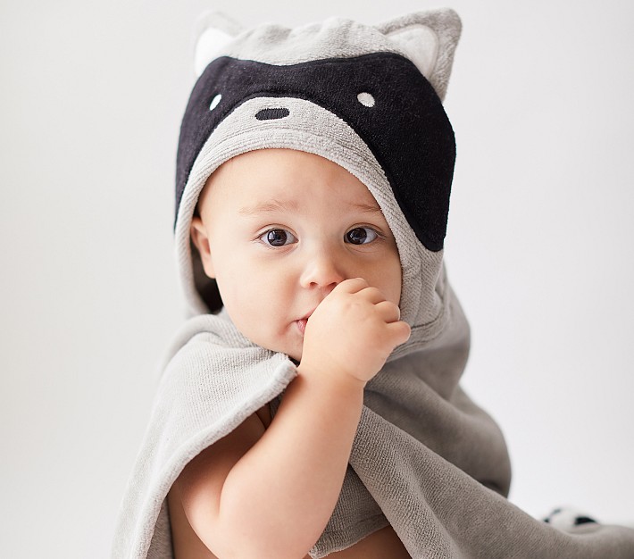 west elm x pbk Racoon Bath Baby Hooded Towel