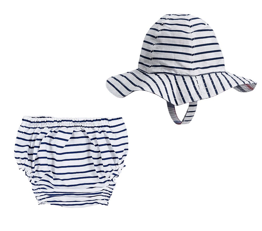 Breton Stripe Diaper Cover &amp; Reversible Hat