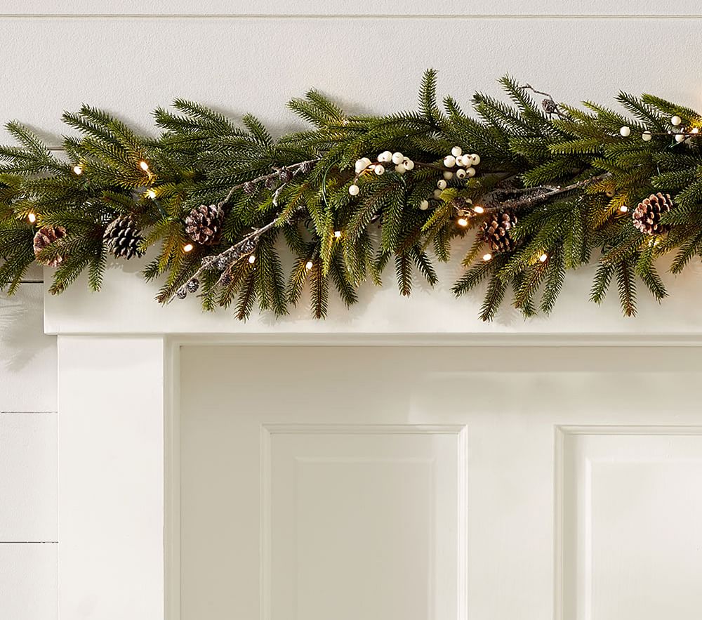 Lit Frozen Pine Garland