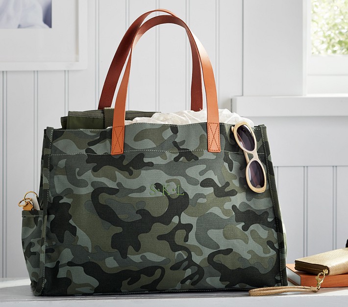 Preppy Green Camo Canvas Tote