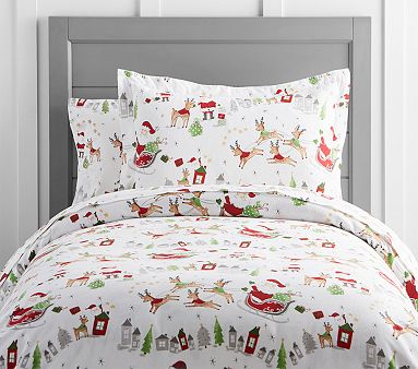 North Pole Flannel Duvet, Twin, White Multi
