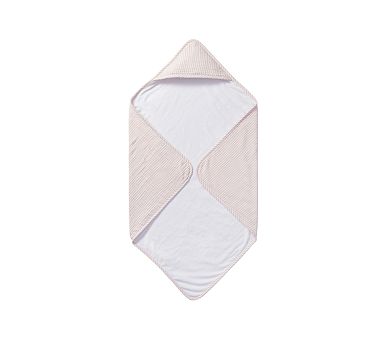Oxford Stripe Hooded Towel, Nursery Wrap, Blush
