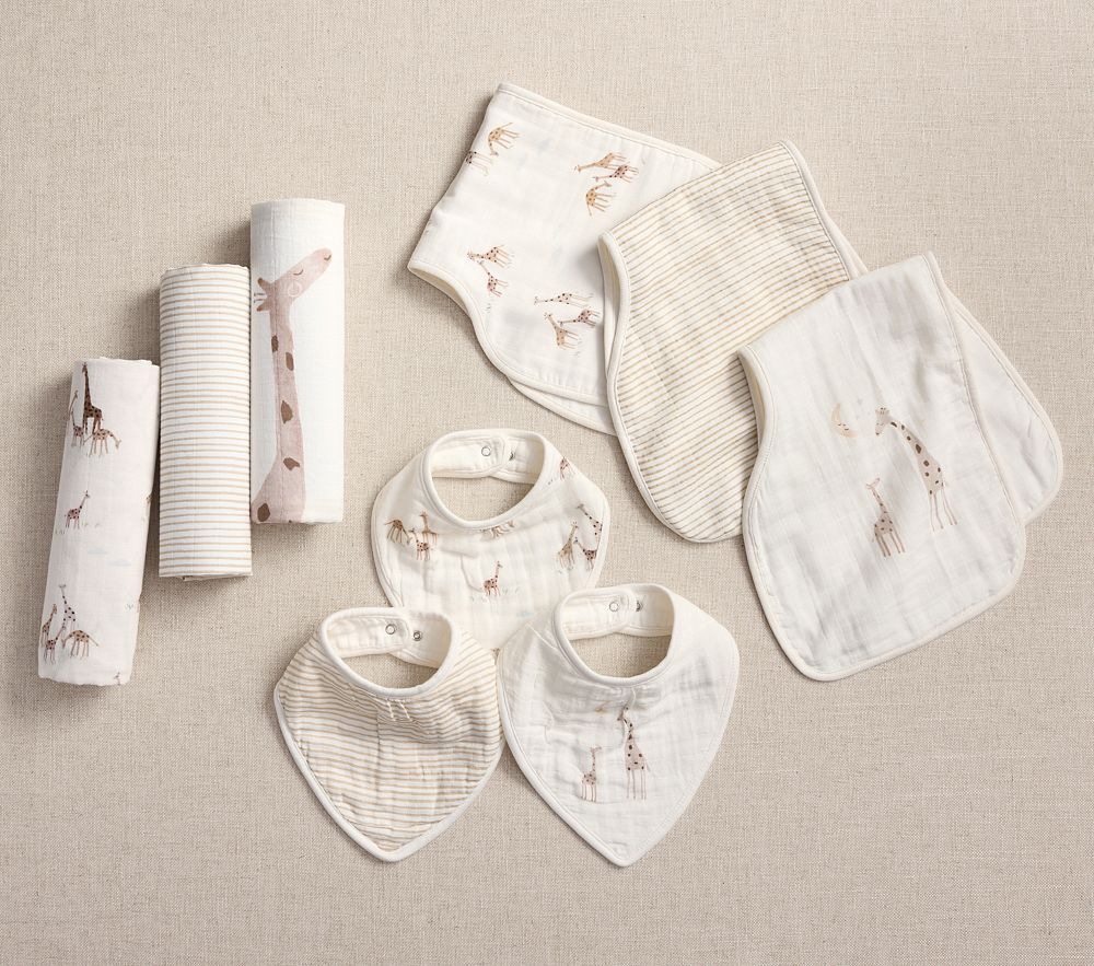 Goldie Giraffe Organic Muslin Bib, Burp and Swaddle Set - Burp and Swaddle Set
