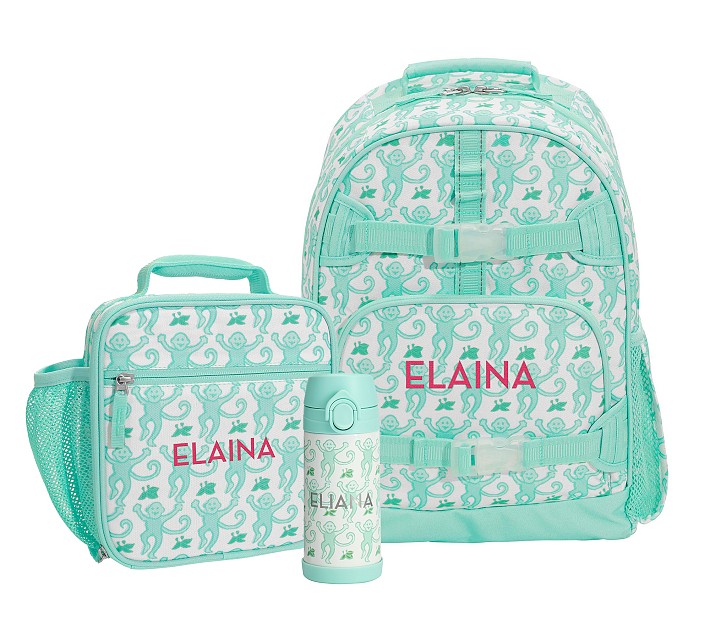 Mackenzie Roller Rabbit Aqua Monkey Backpack & Lunch Bundle