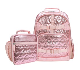 Mackenzie Pink Metallic Hearts Backpack Lunch Bundle, Set of
