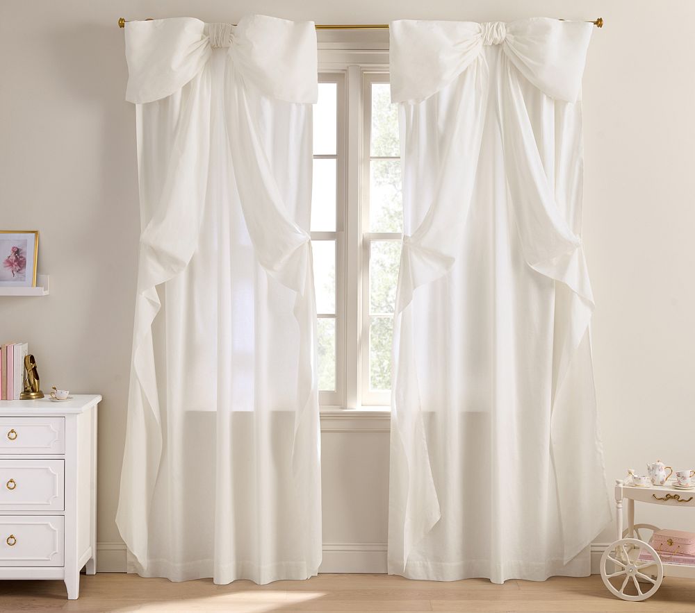 LoveShackFancy Oversized Bow Light-Filtering Curtain - 52x84, Ivory, Set of 2