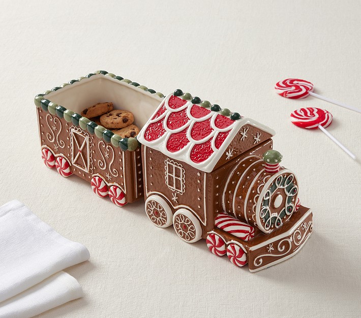 Gingerbread Ceramic Train Serving Set Pottery Barn Kids