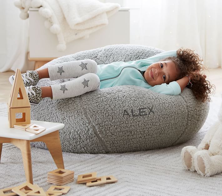 Gray Cozy Sherpa Anywhere Beanbag™ Kids Bean Bag Chair Pottery