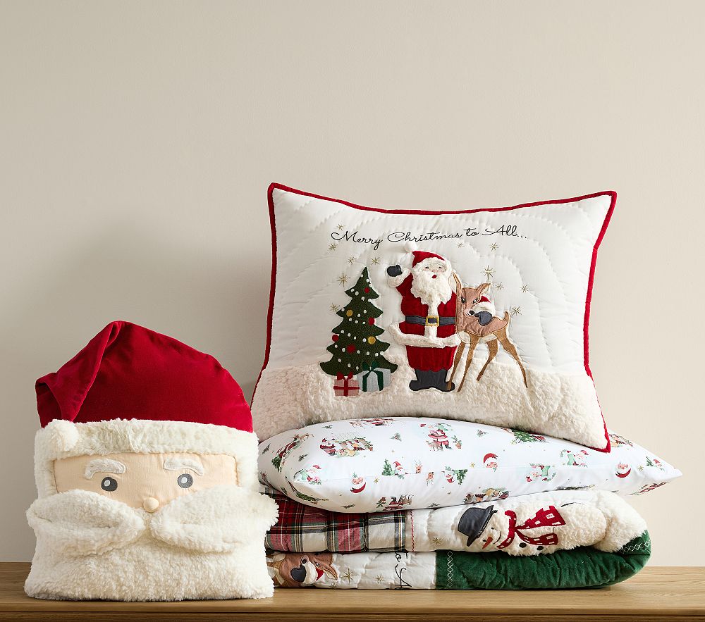 Holly Jolly Santa Quilt Bedding Set - Quilt, and Santa Shaped Pillow