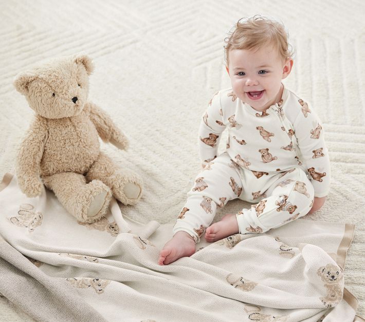 St. Jude Teddy Bear Intarsia Baby Blanket | Pottery Barn Kids
