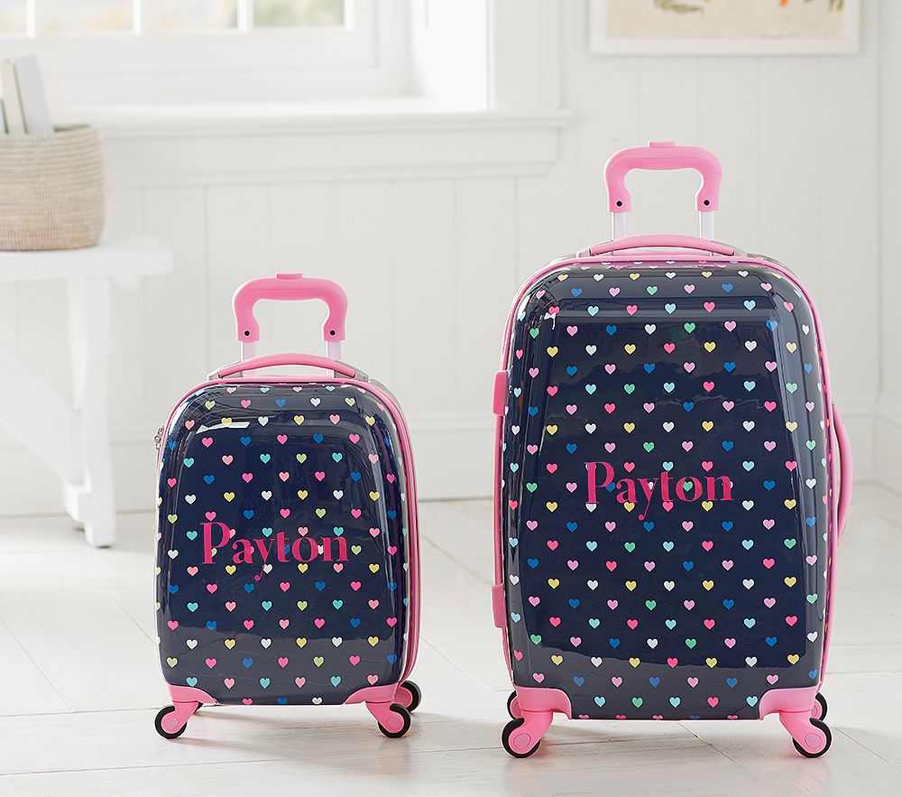 Navy Multicolor Heart Hard Sided Spinner Kids Luggage | Pottery