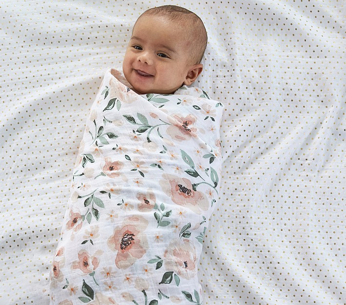 Meredith Floral Organic Muslin Swaddle Set Pottery Barn Kids