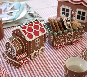 Gingerbread Ceramic Train Serving Set | Pottery Barn Kids