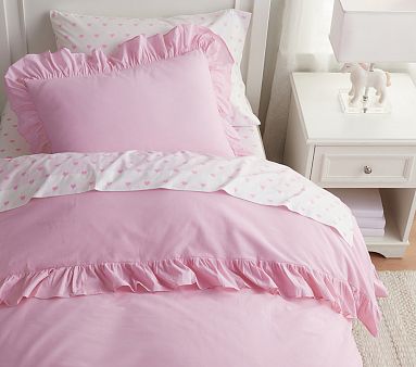 Housse De Couette Bio Pottery Barn Rose - Volants - Taille Full/Queen - Enfant